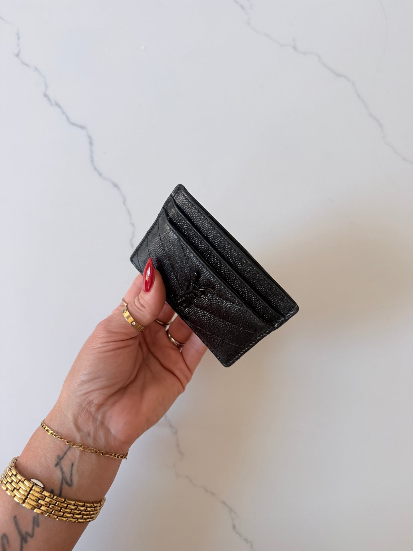 YSL Monogram Card Case in Grained Leather