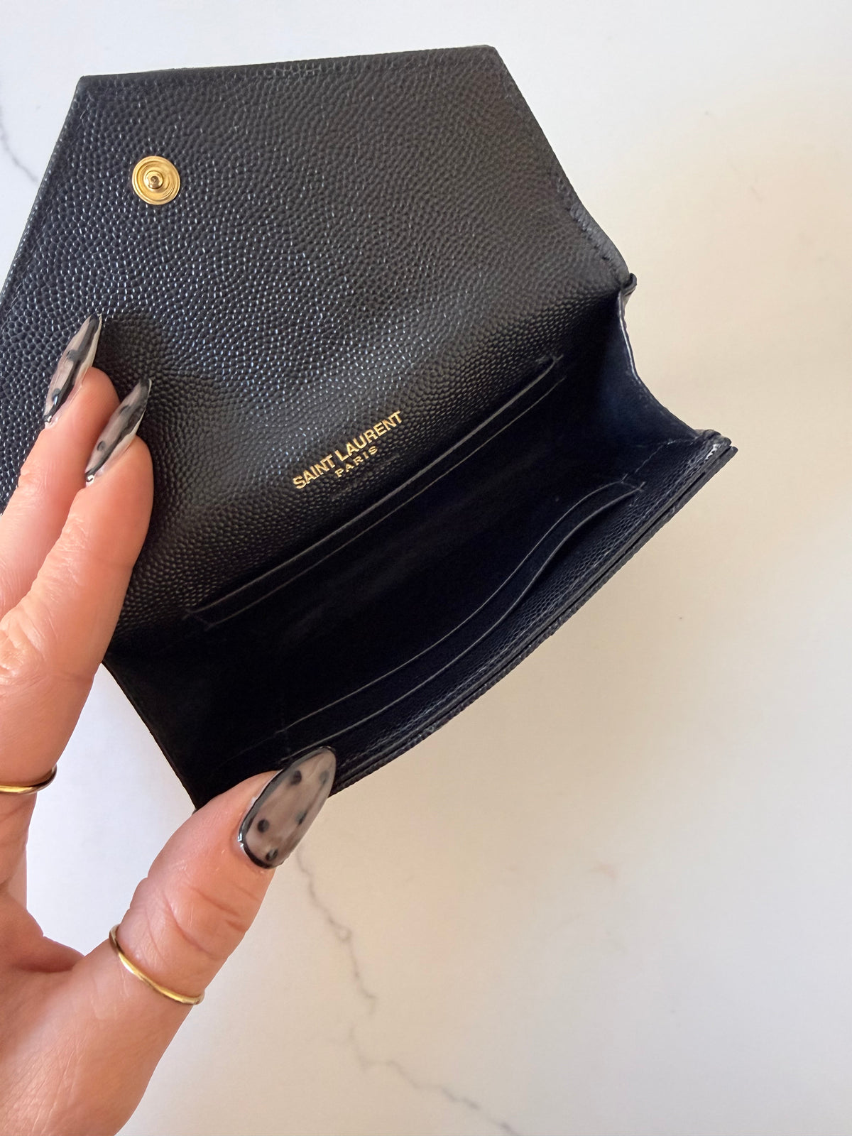 YSL Cassandra Matelasse Small Envelope Wallet Black