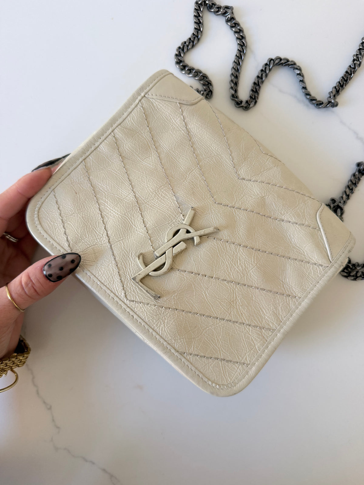 YSL Crinkled Calfskin Matelasse Monogram Niki Chain Bag
