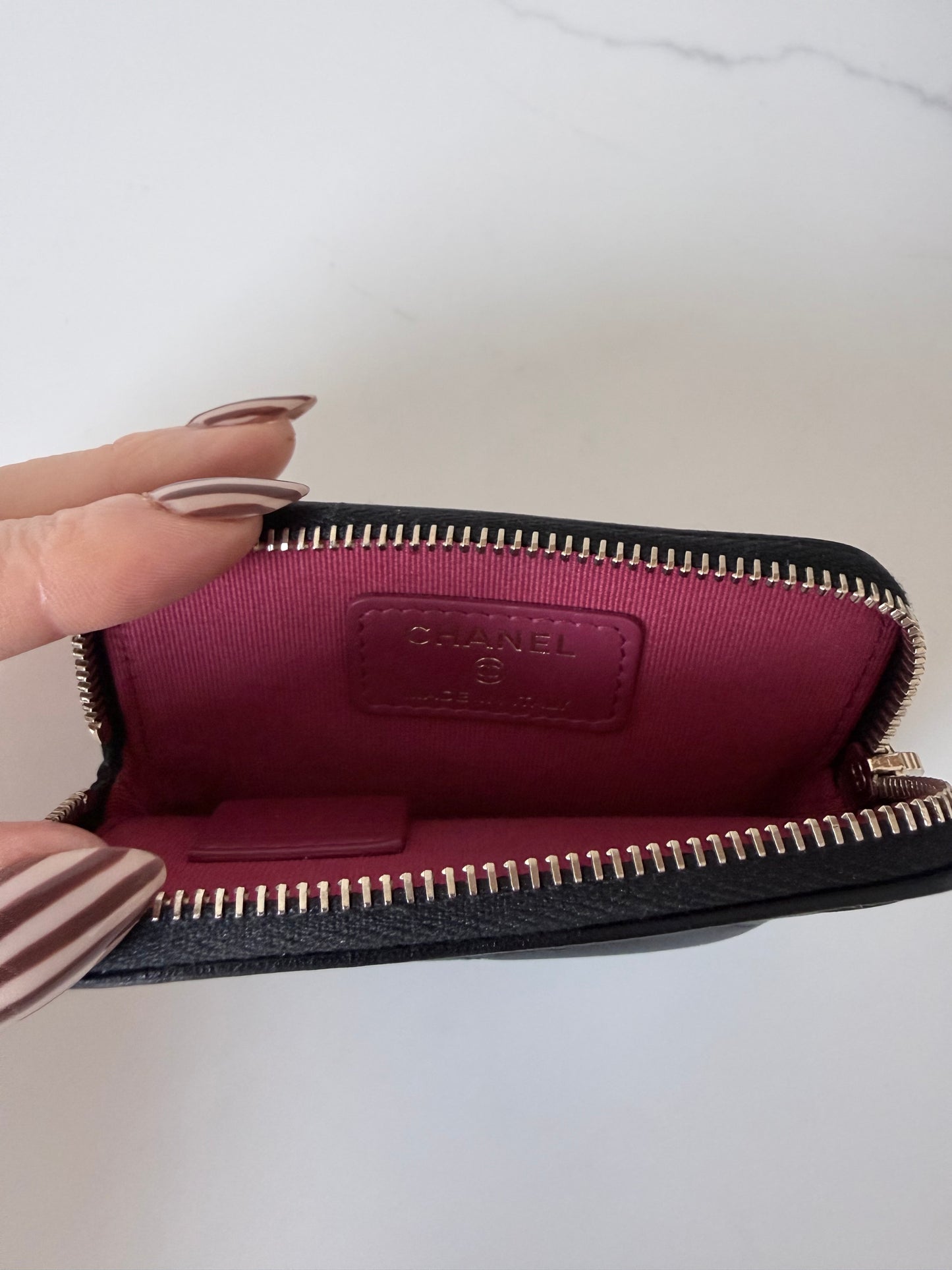 Lambskin Quilted Chanel 19 Zip Card Holder Wallet
