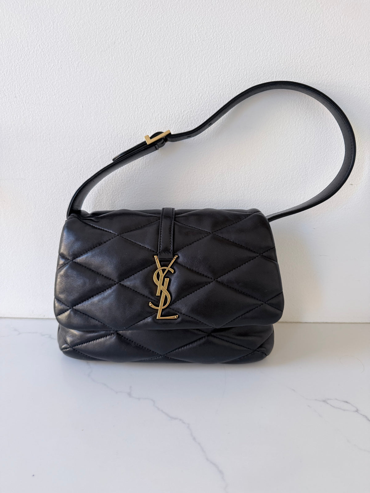 YSL Lambskin Quilted Le 57 Diamond Shoulder Bag Black