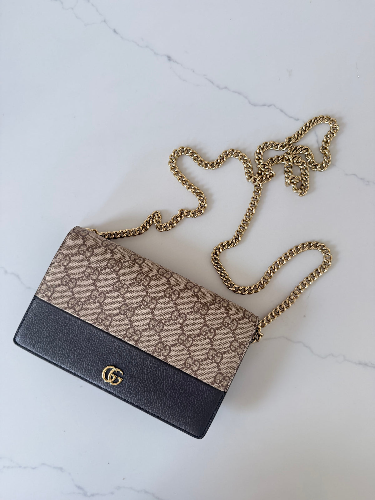 Gucci Bi-color GG Marmont Wallet on Chain