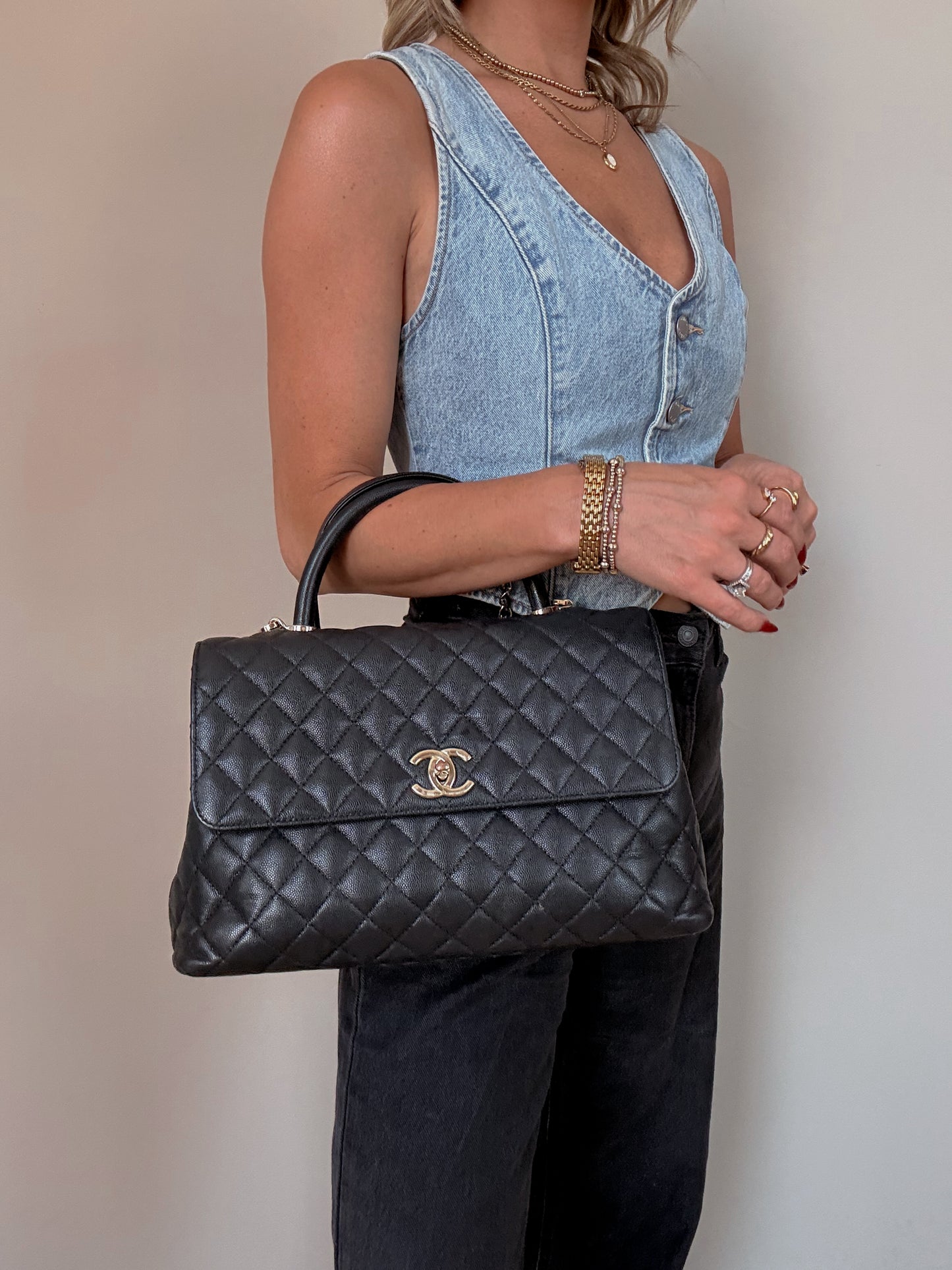 Chanel Caviar Quilted Medium Coco Handle Flap Black