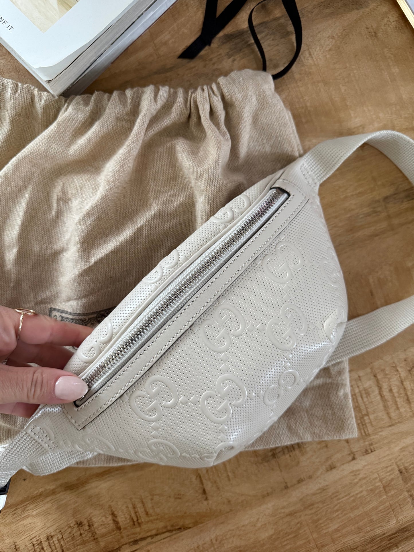 Gucci Emboss Belt Bag Cream
