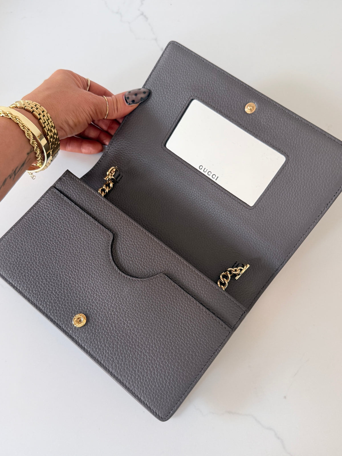 Gucci Bi-color GG Marmont Wallet on Chain