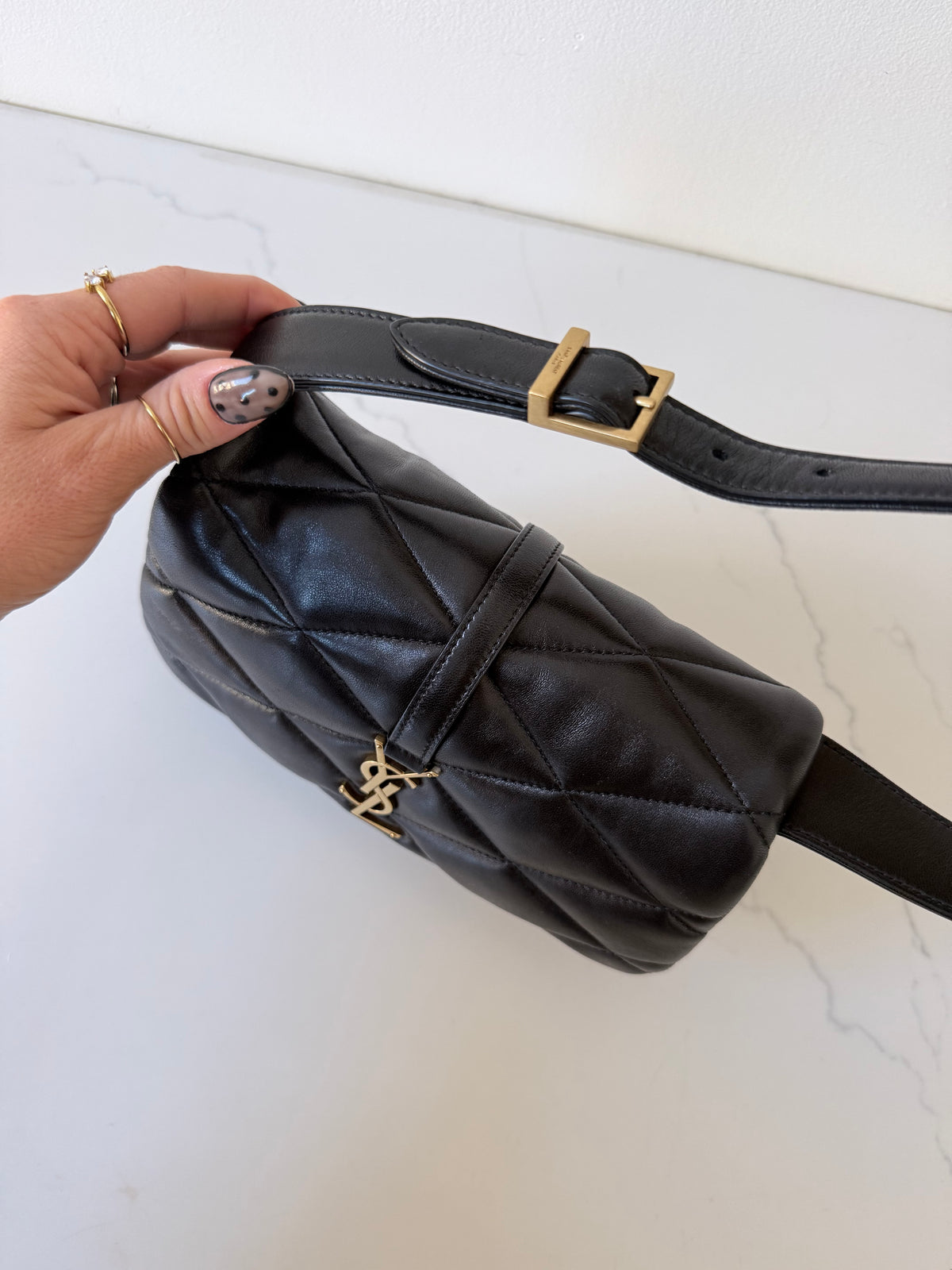 YSL Lambskin Quilted Le 57 Diamond Shoulder Bag Black