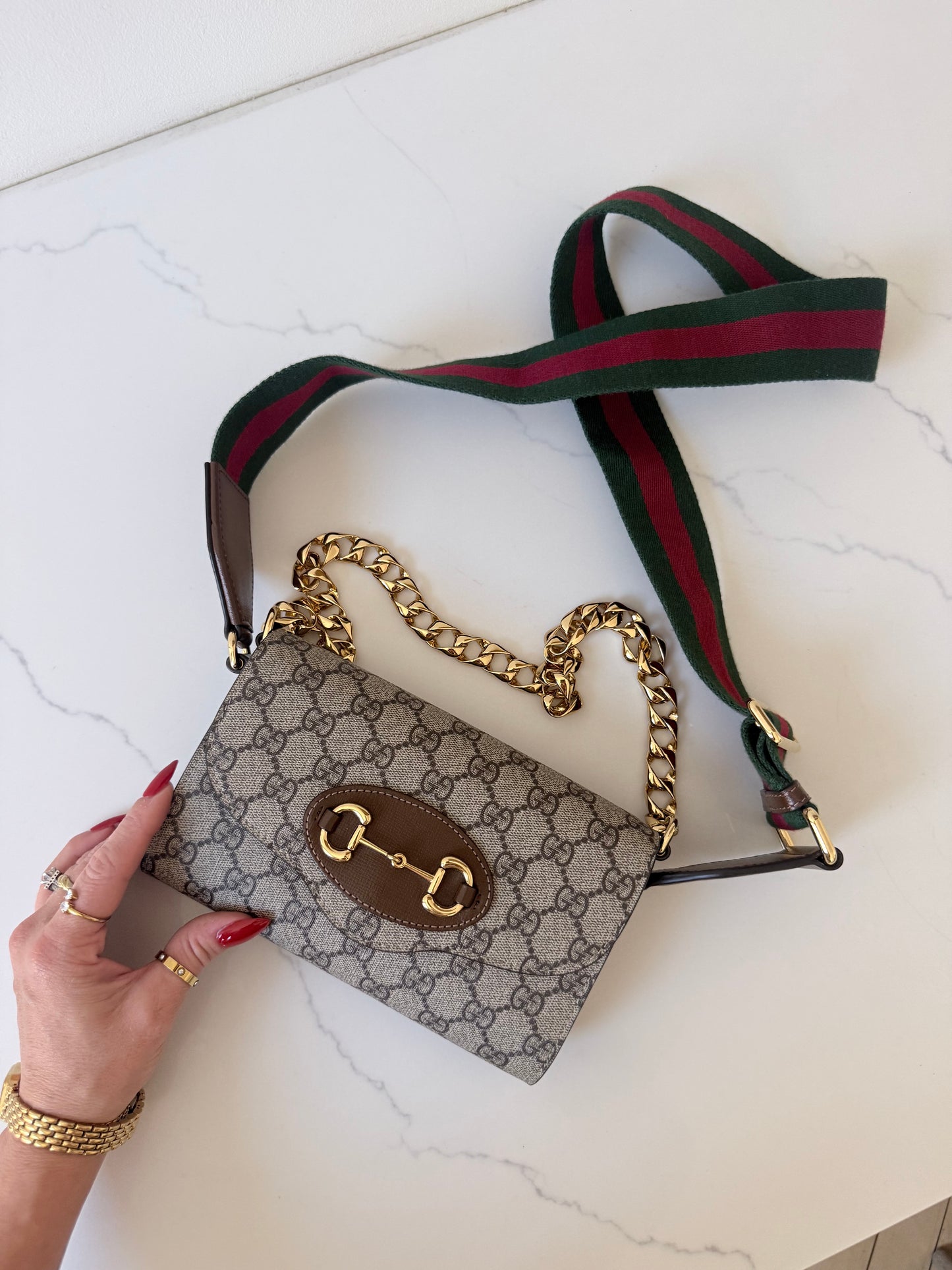 Gucci GG Supreme Monogram Small Horsebit 1955 Crossbody