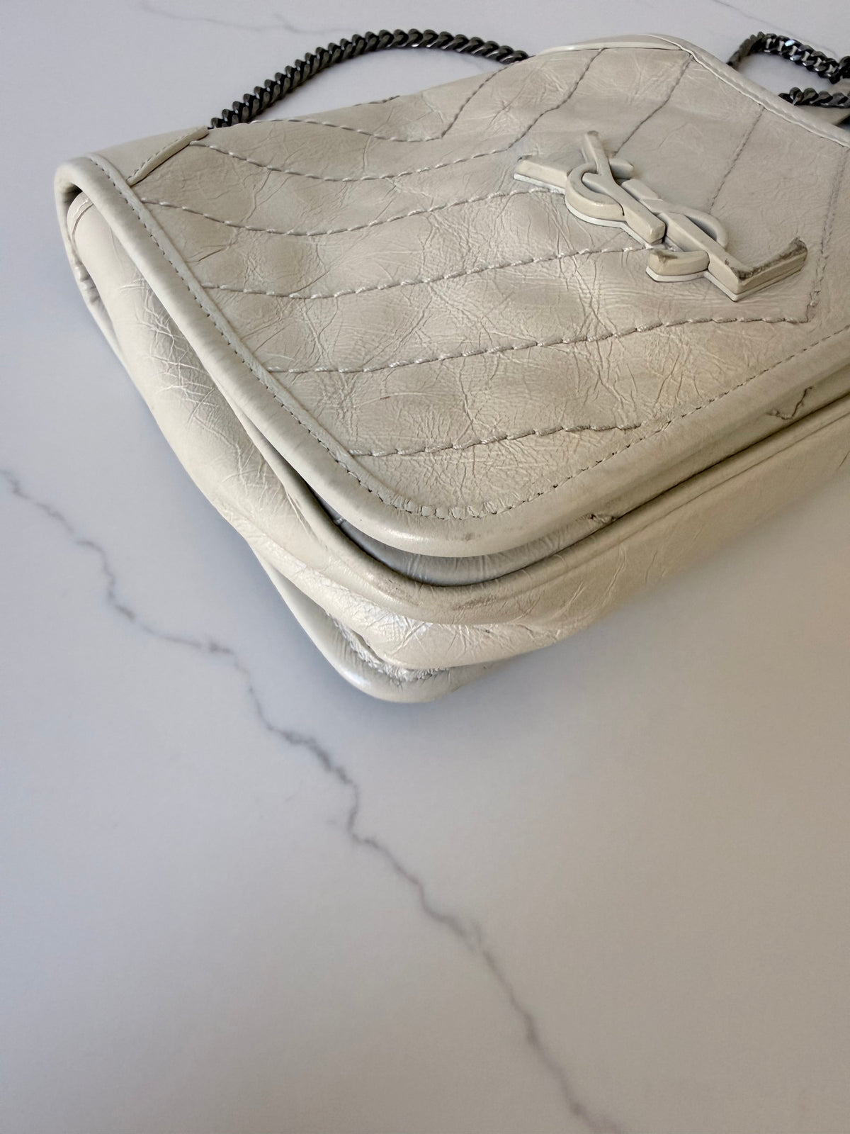 YSL Crinkled Calfskin Matelasse Monogram Niki Chain Bag