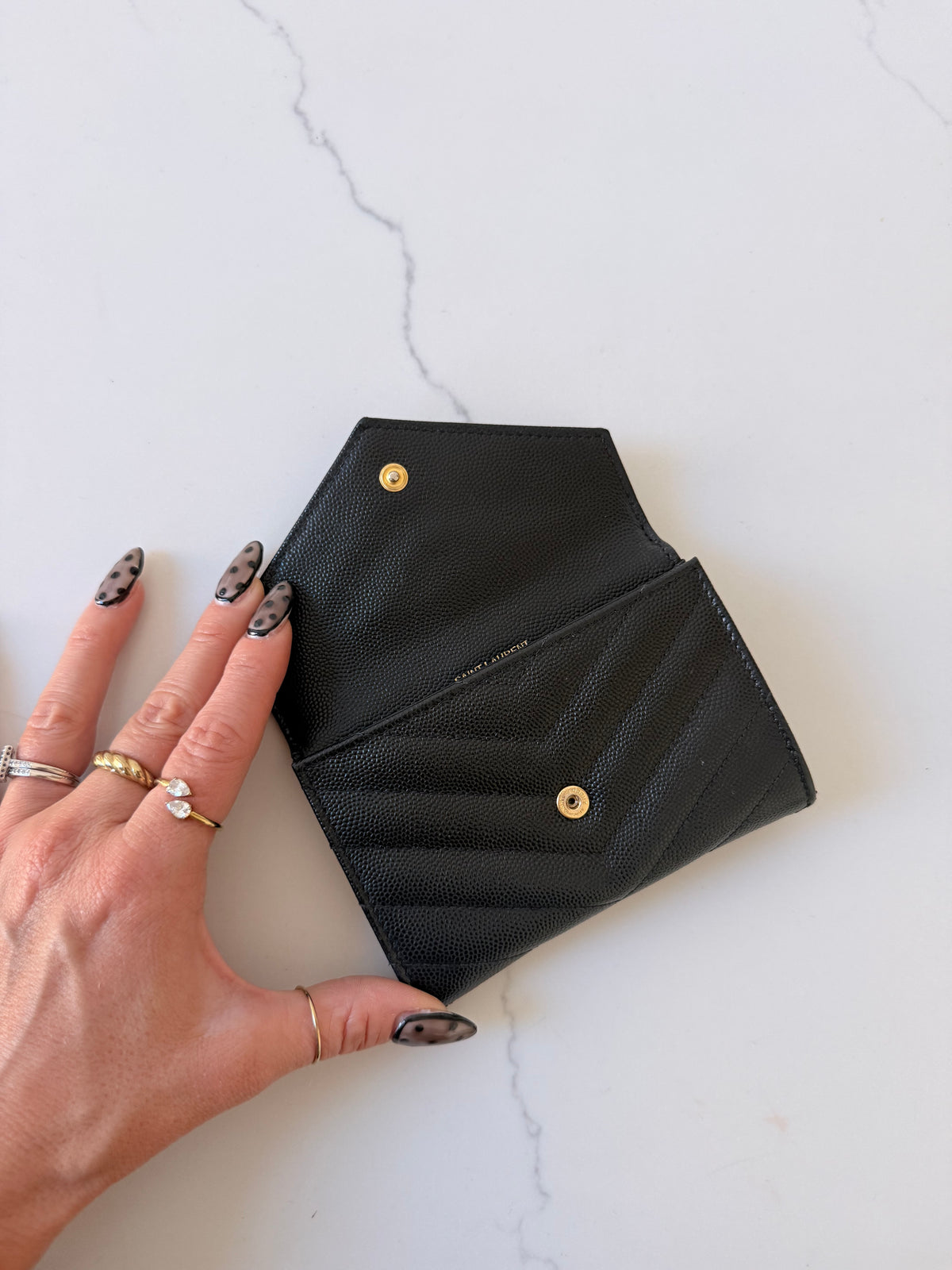 YSL Cassandra Matelasse Small Envelope Wallet Black