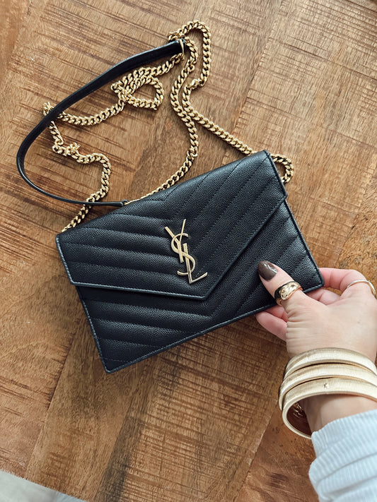 Saint Laurent Chevron Envelope Chain Wallet