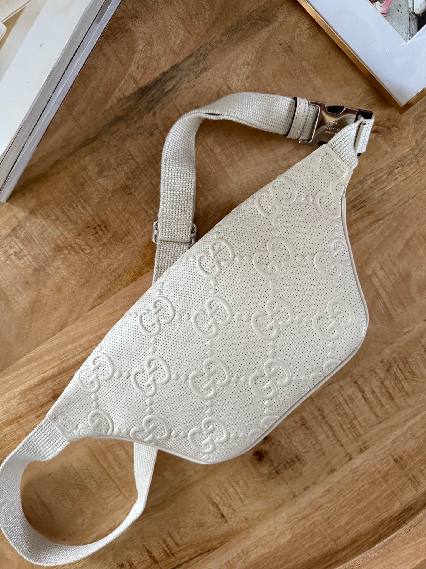 Gucci Emboss Belt Bag Cream