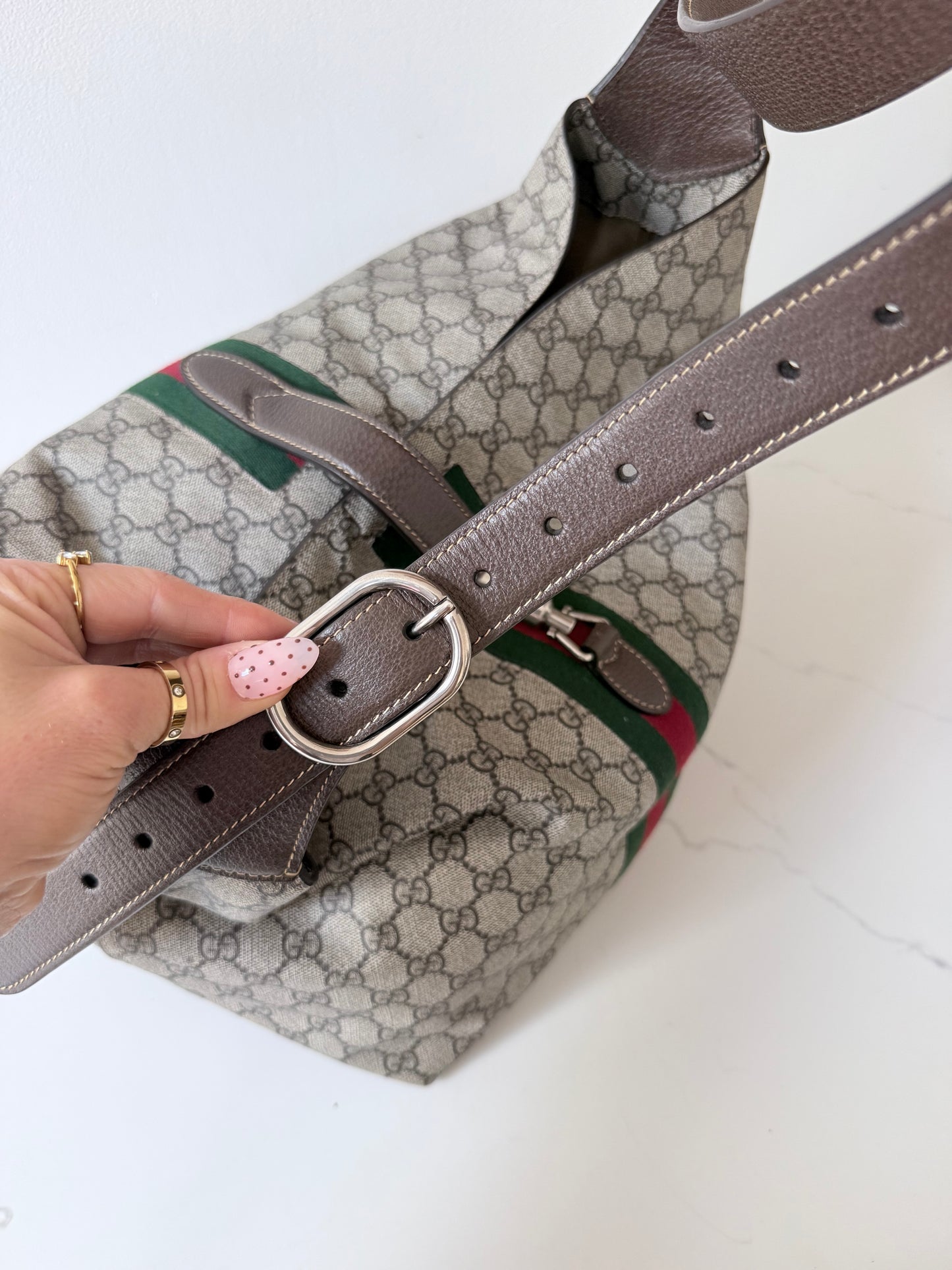 Gucci GG Supreme Web Stripe Jackie Hobo Shoulder Bag