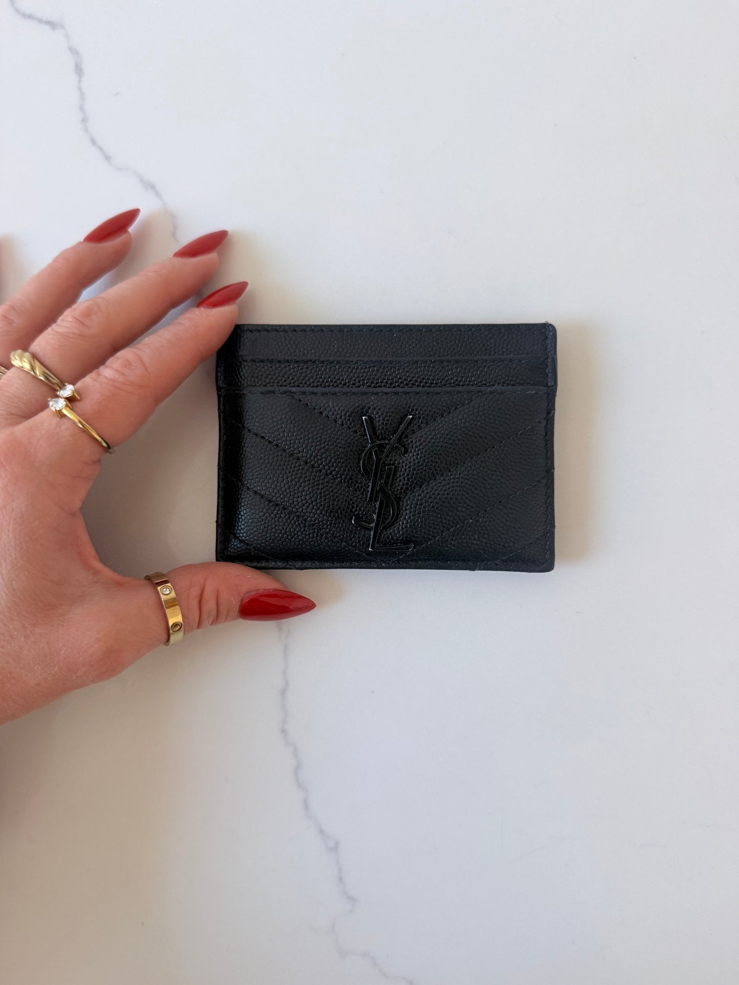 YSL Monogram Card Case in Grained Leather
