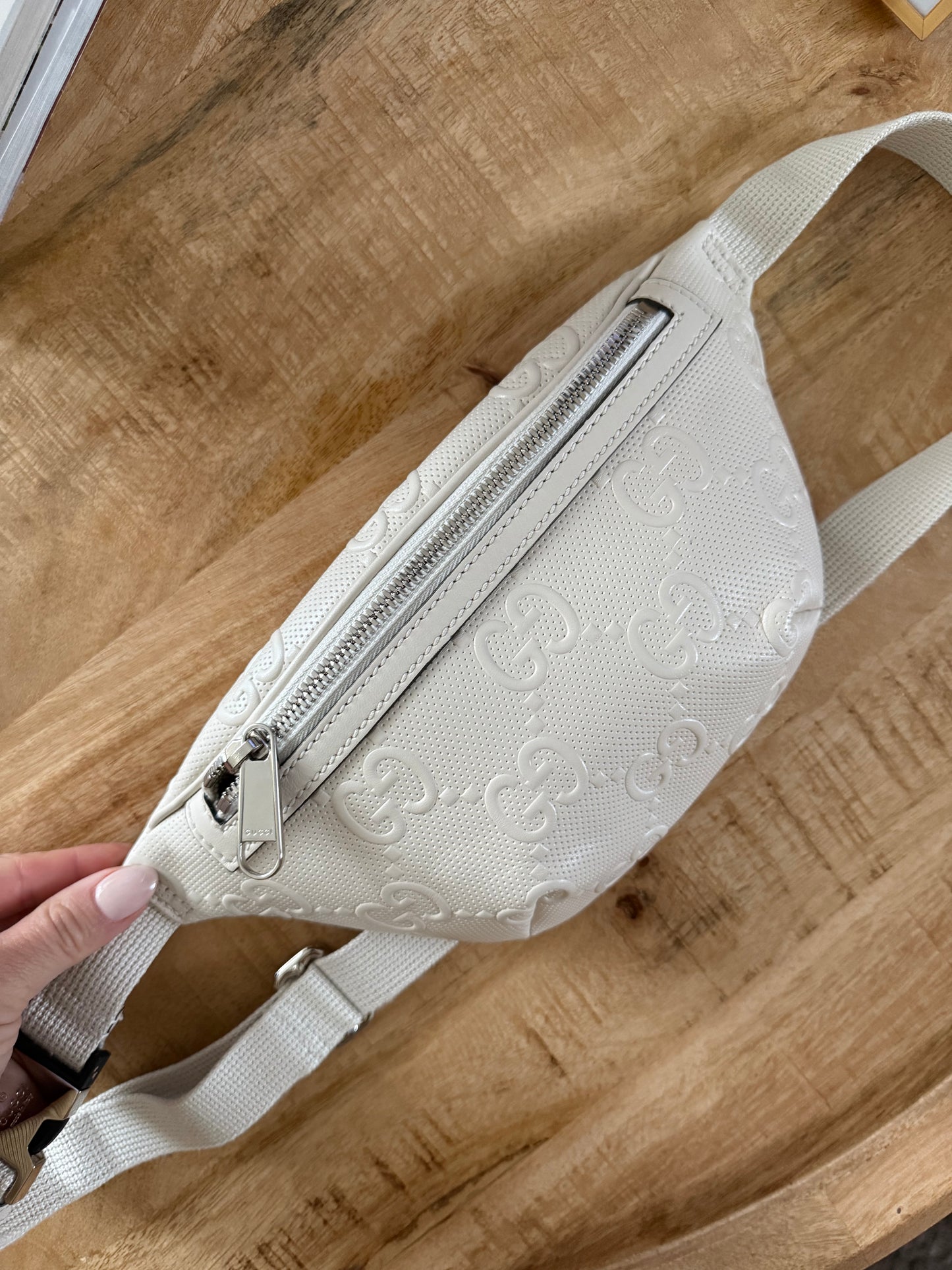 Gucci Emboss Belt Bag Cream