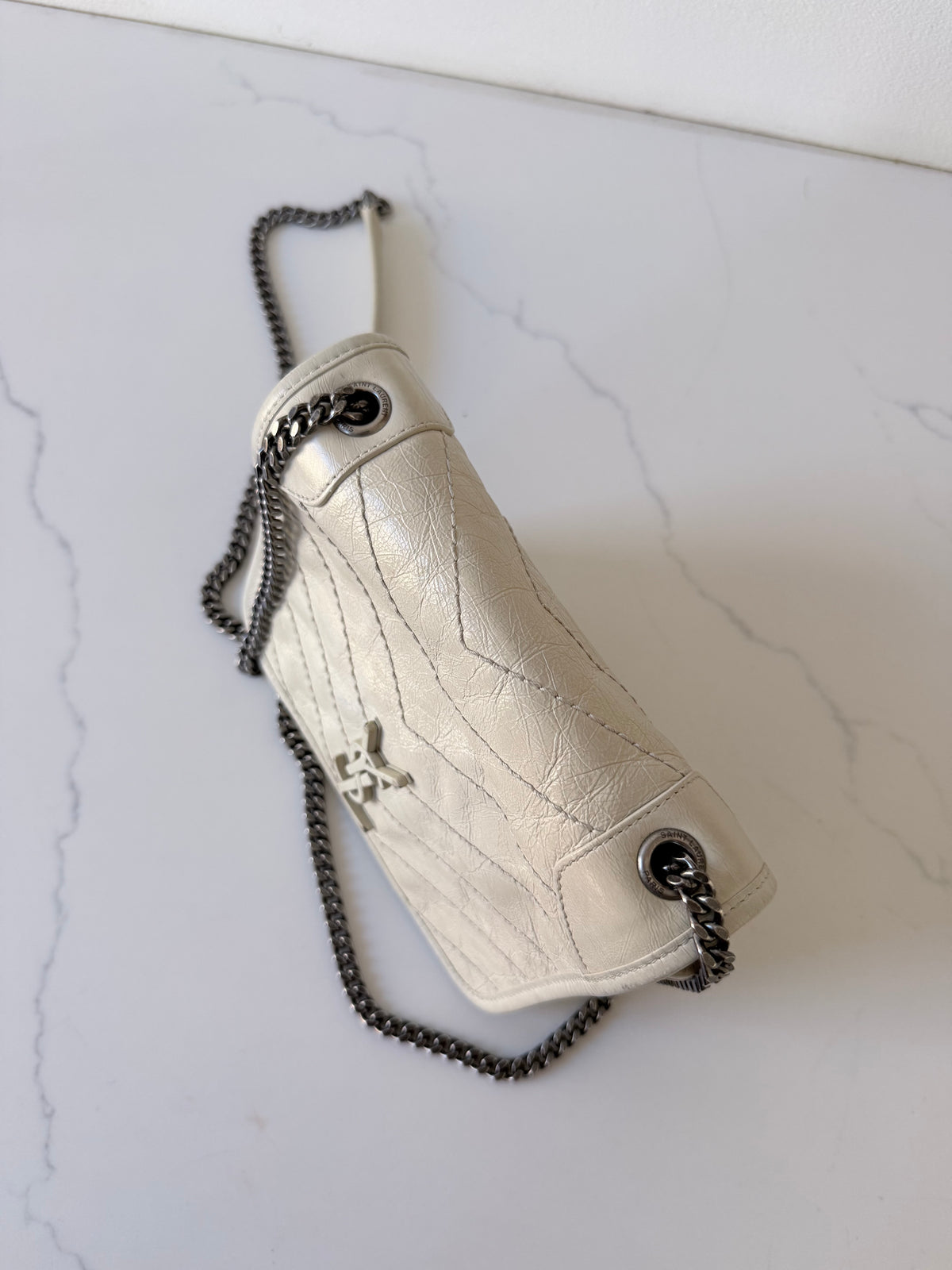 YSL Crinkled Calfskin Matelasse Monogram Niki Chain Bag