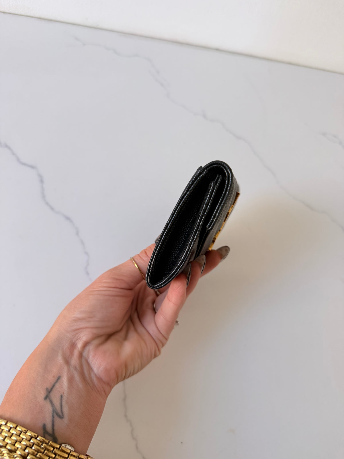YSL Cassandra Matelasse Small Envelope Wallet Black