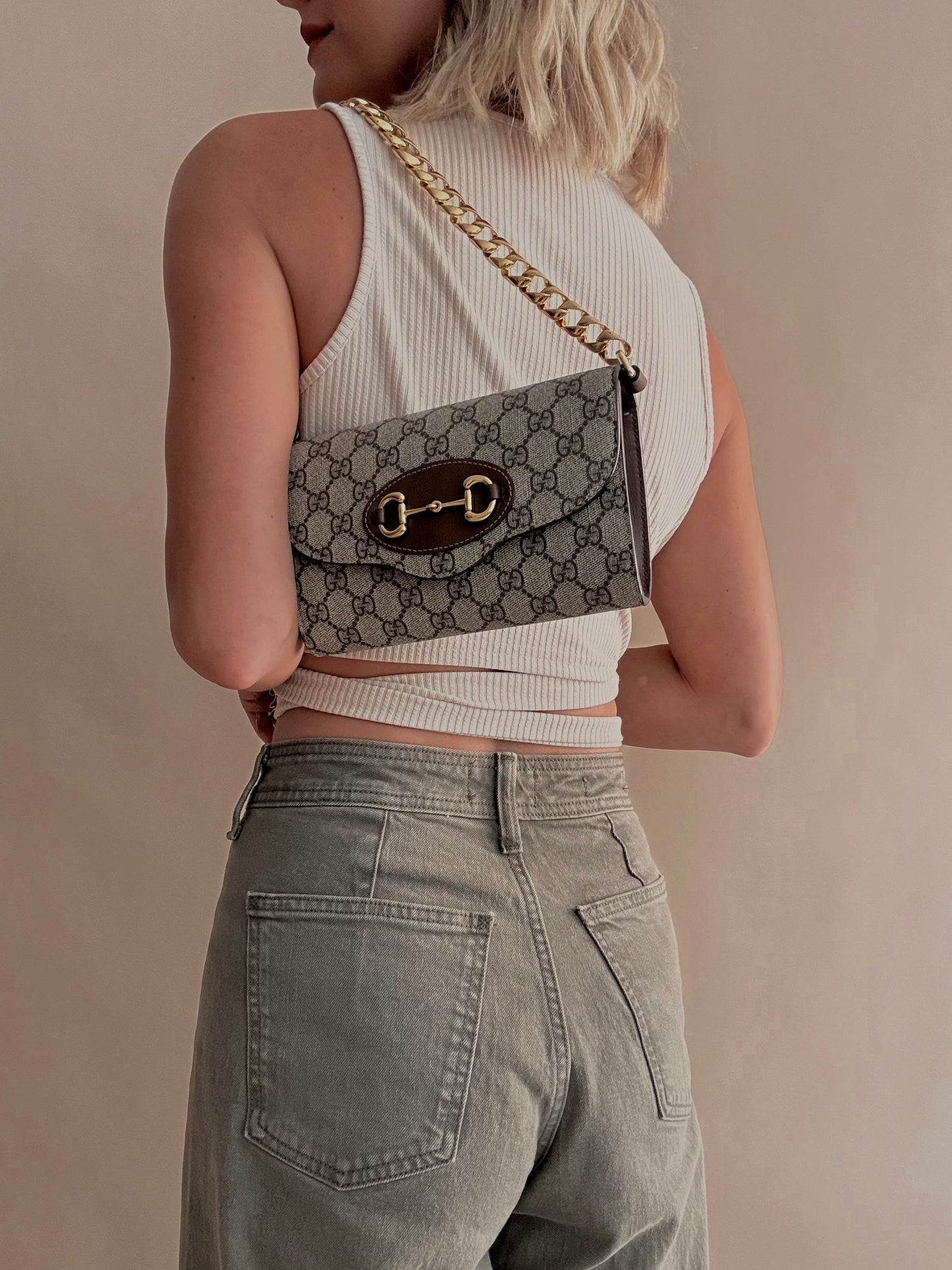 Gucci GG Supreme Monogram Small Horsebit 1955 Crossbody