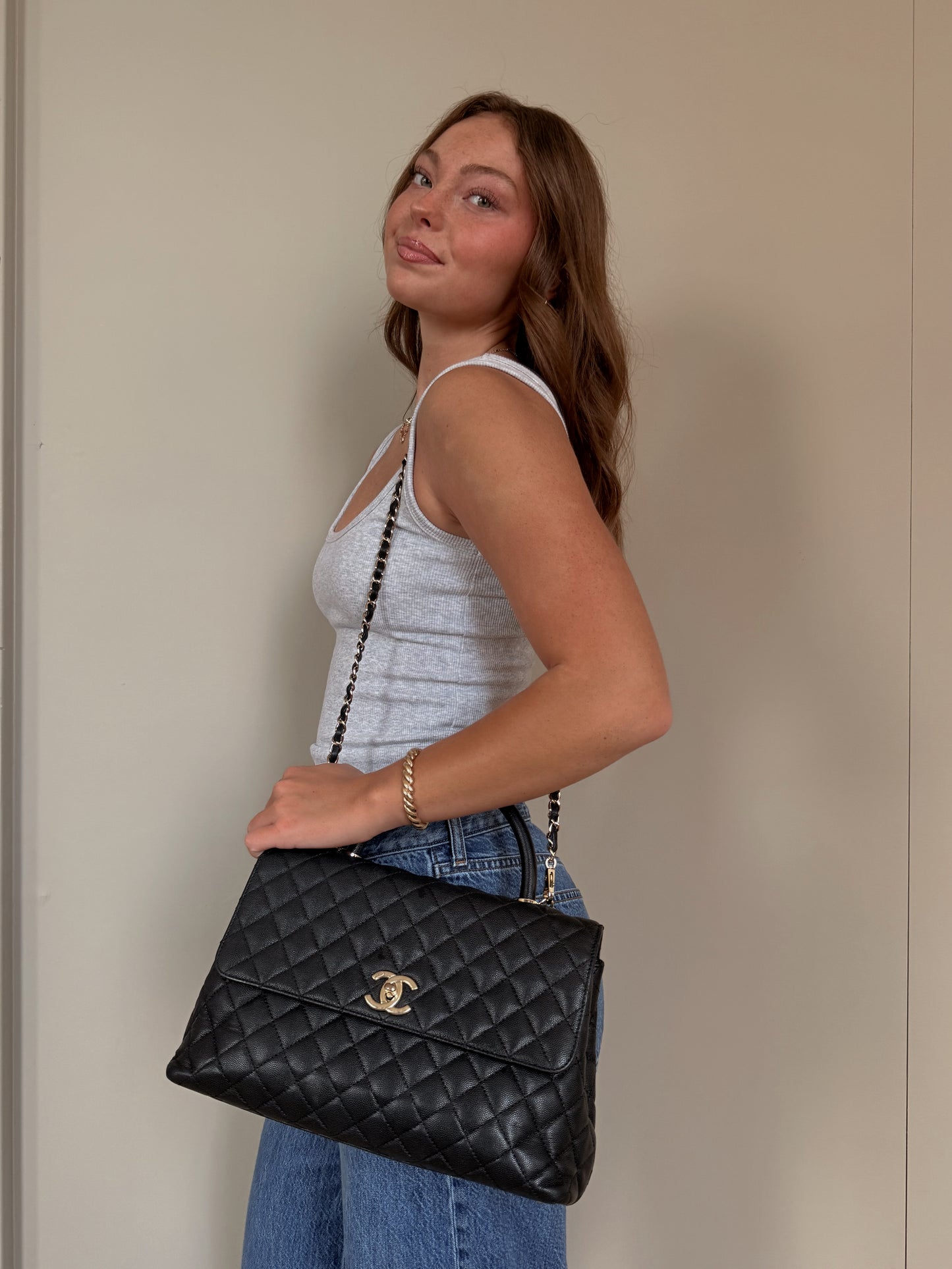 Chanel Caviar Quilted Medium Coco Handle Flap Black