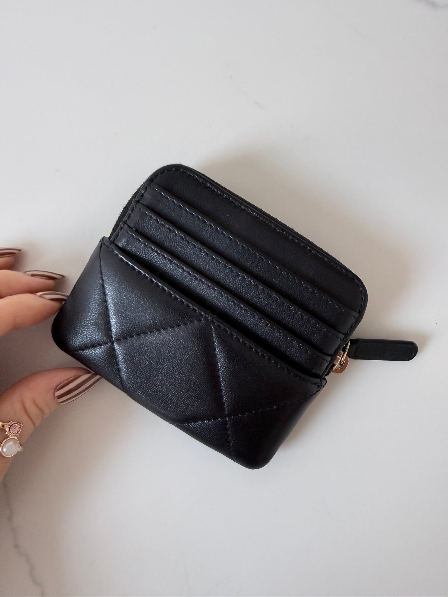 Lambskin Quilted Chanel 19 Zip Card Holder Wallet