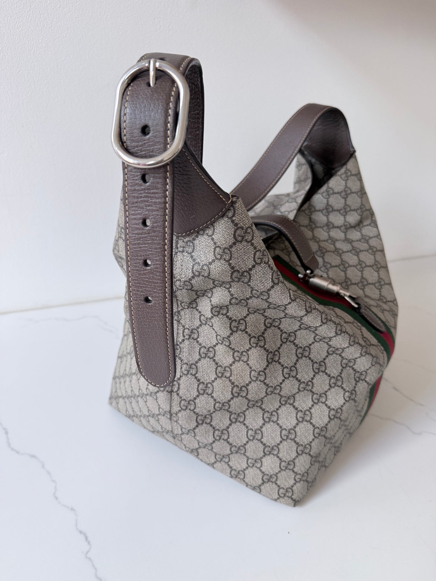 Gucci GG Supreme Web Stripe Jackie Hobo Shoulder Bag
