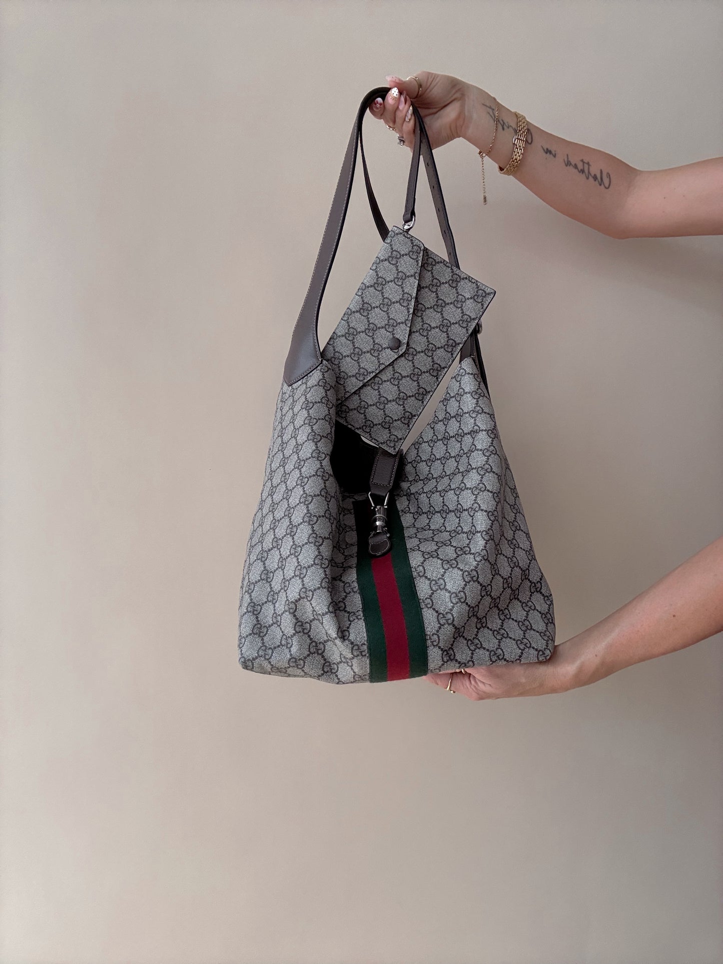 Gucci GG Supreme Web Stripe Jackie Hobo Shoulder Bag