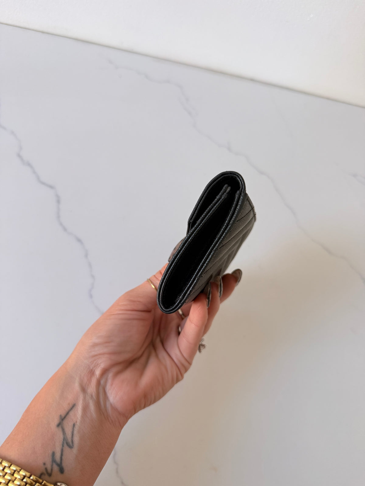 YSL Cassandra Matelasse Small Envelope Wallet Black