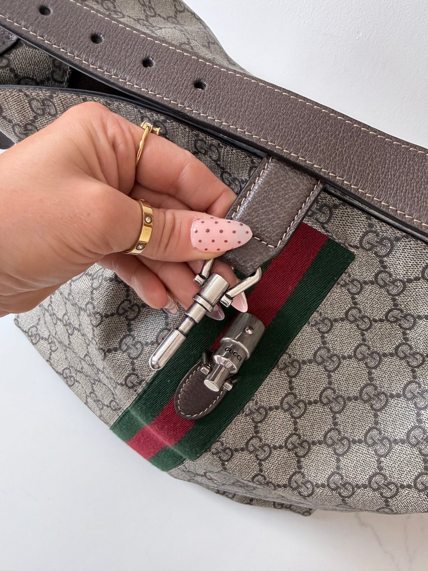 Gucci GG Supreme Web Stripe Jackie Hobo Shoulder Bag