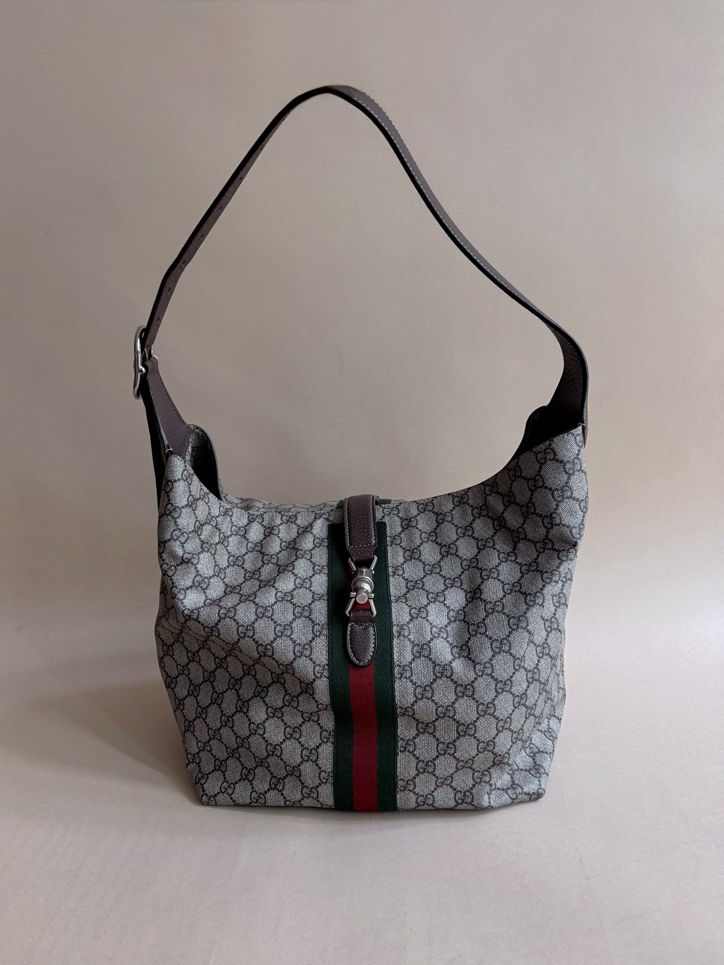 Gucci GG Supreme Web Stripe Jackie Hobo Shoulder Bag