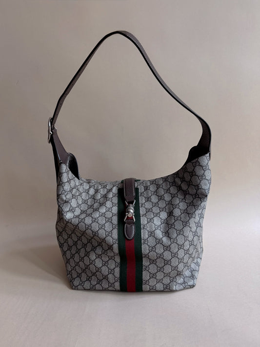Gucci GG Supreme Web Stripe Jackie Hobo Shoulder Bag