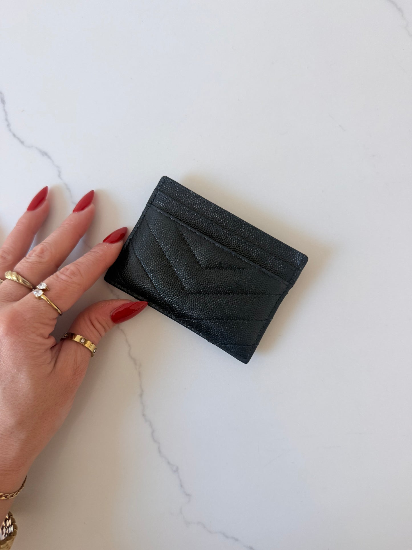 YSL Monogram Card Case in Grained Leather