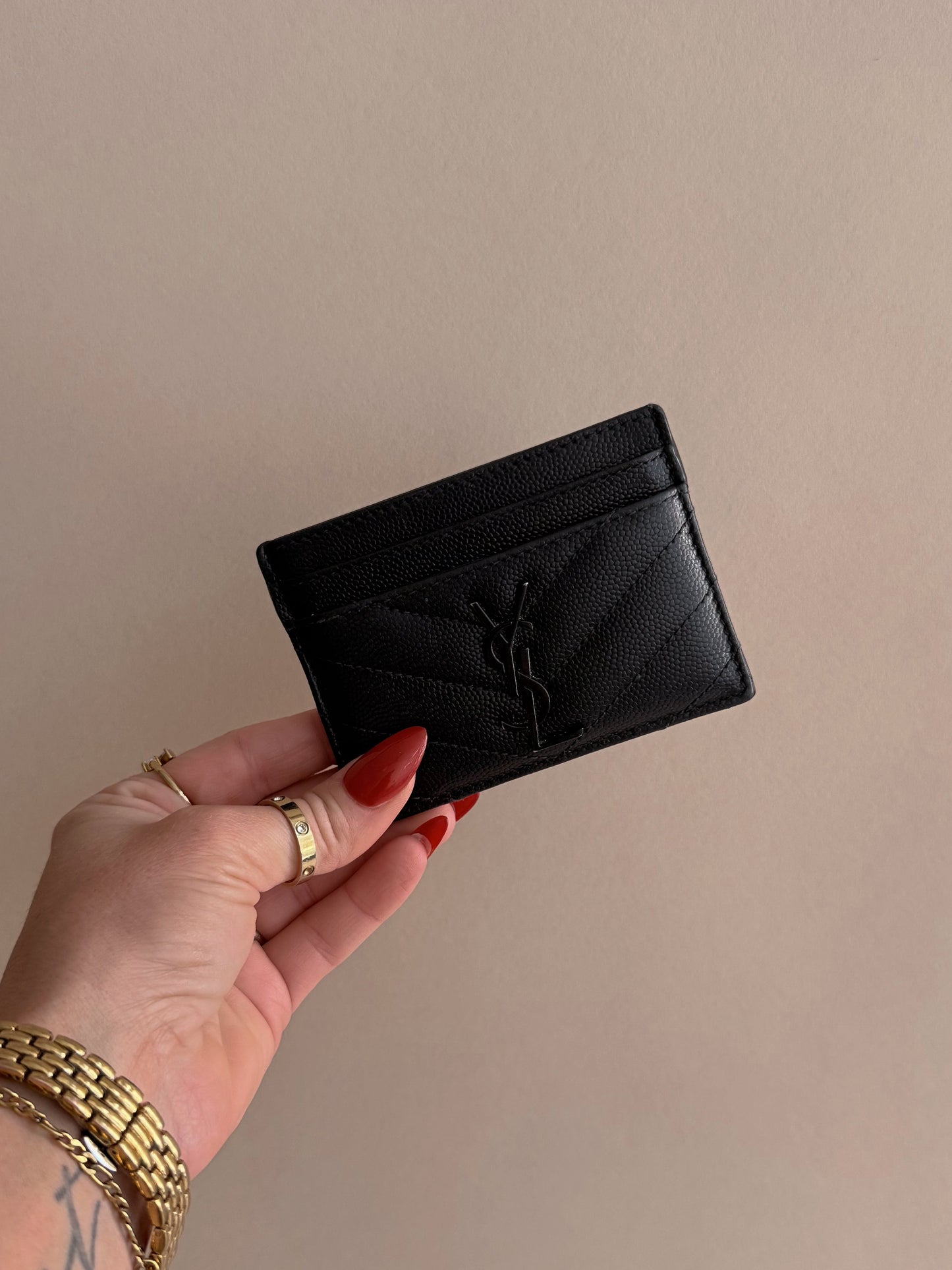 YSL Monogram Card Case in Grained Leather