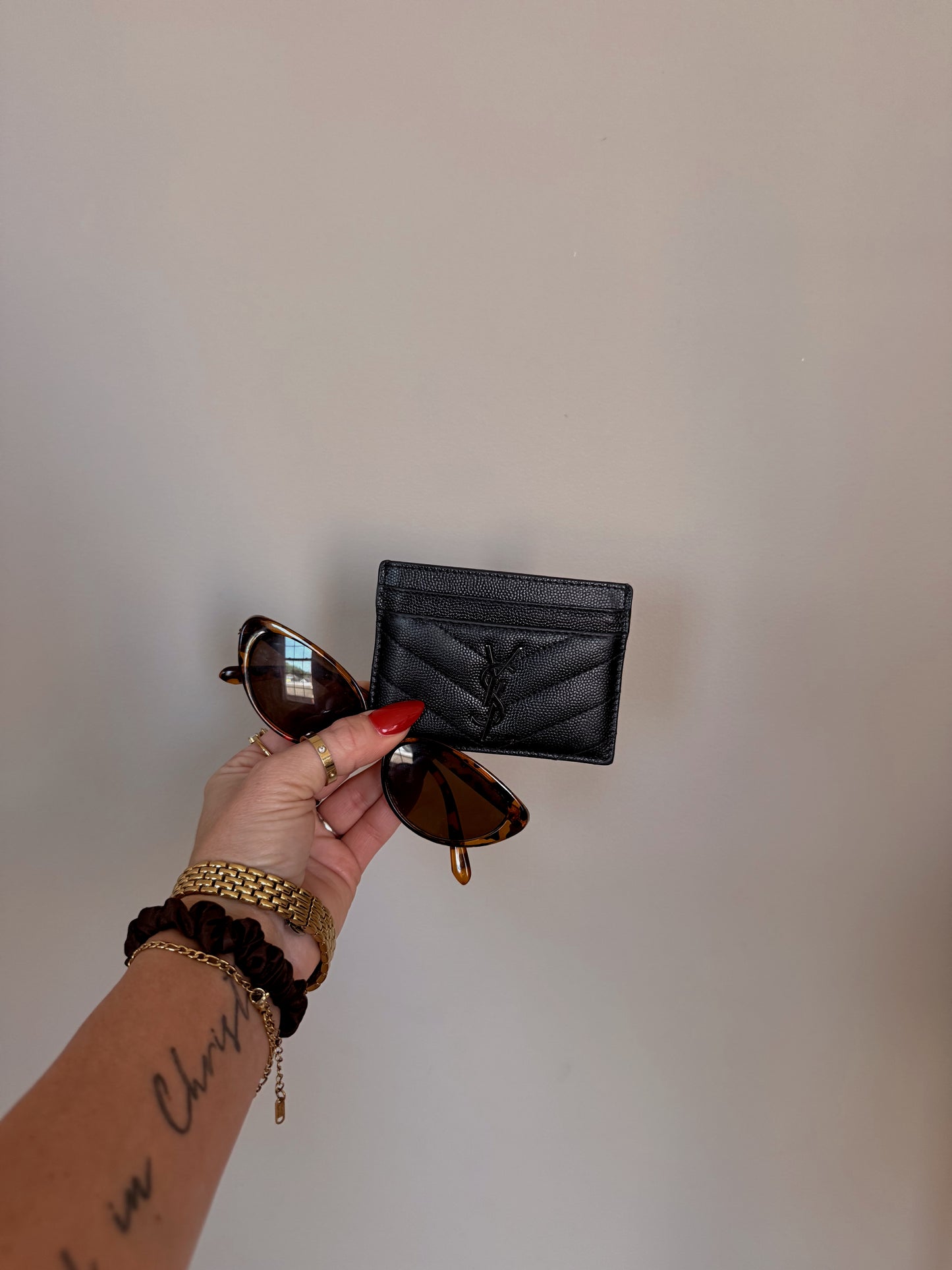 YSL Monogram Card Case in Grained Leather
