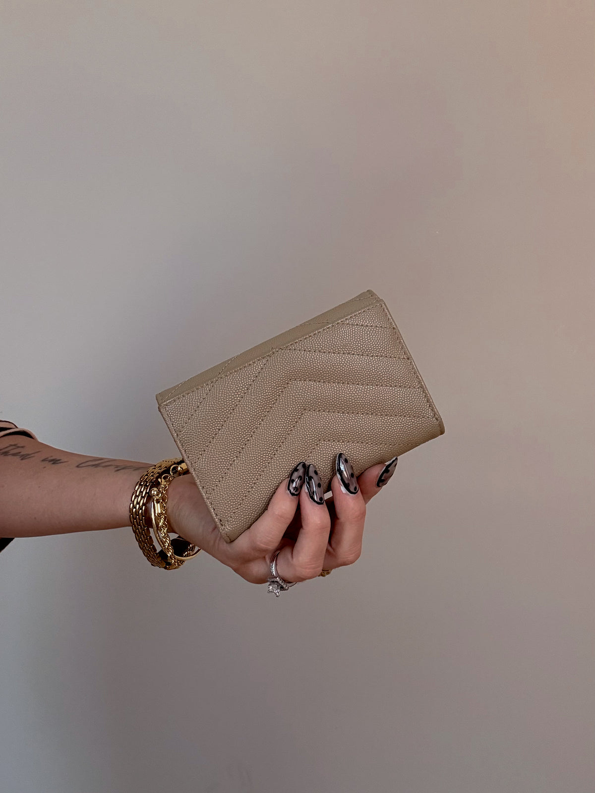 YSL Cassandra Matelasse Small Envelope Wallet Dark Beige