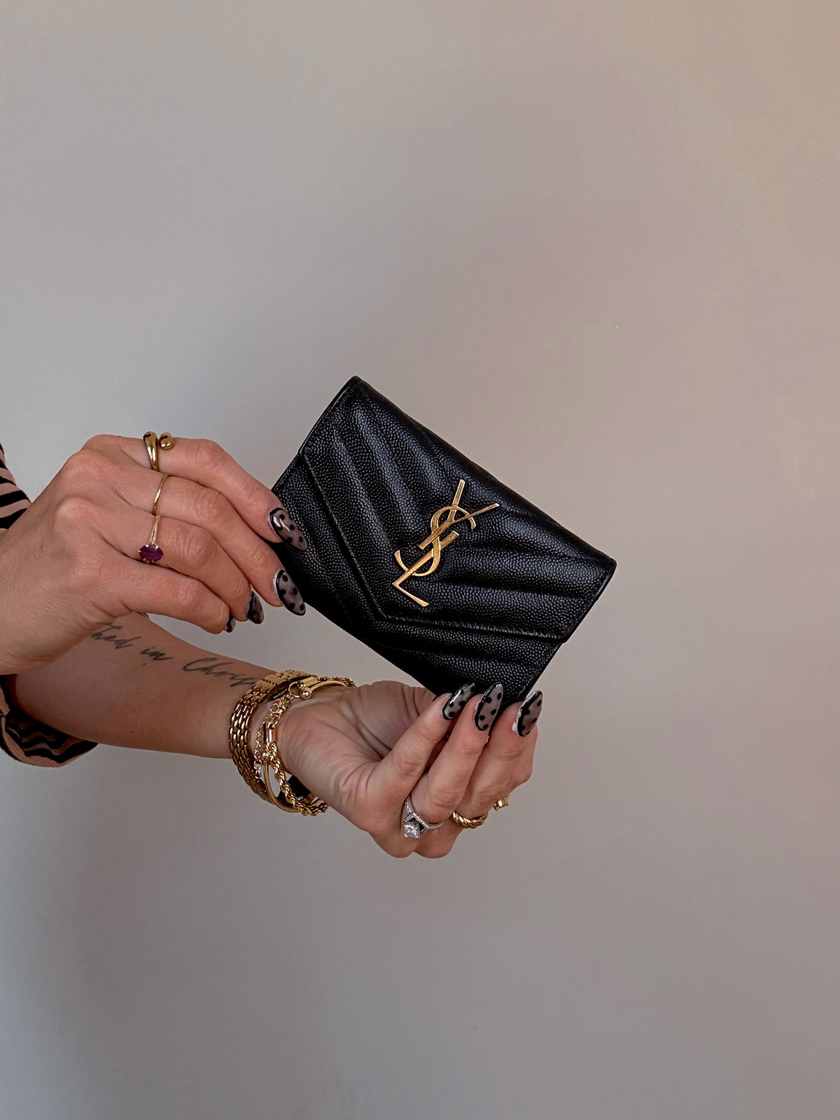 YSL Cassandra Matelasse Small Envelope Wallet Black