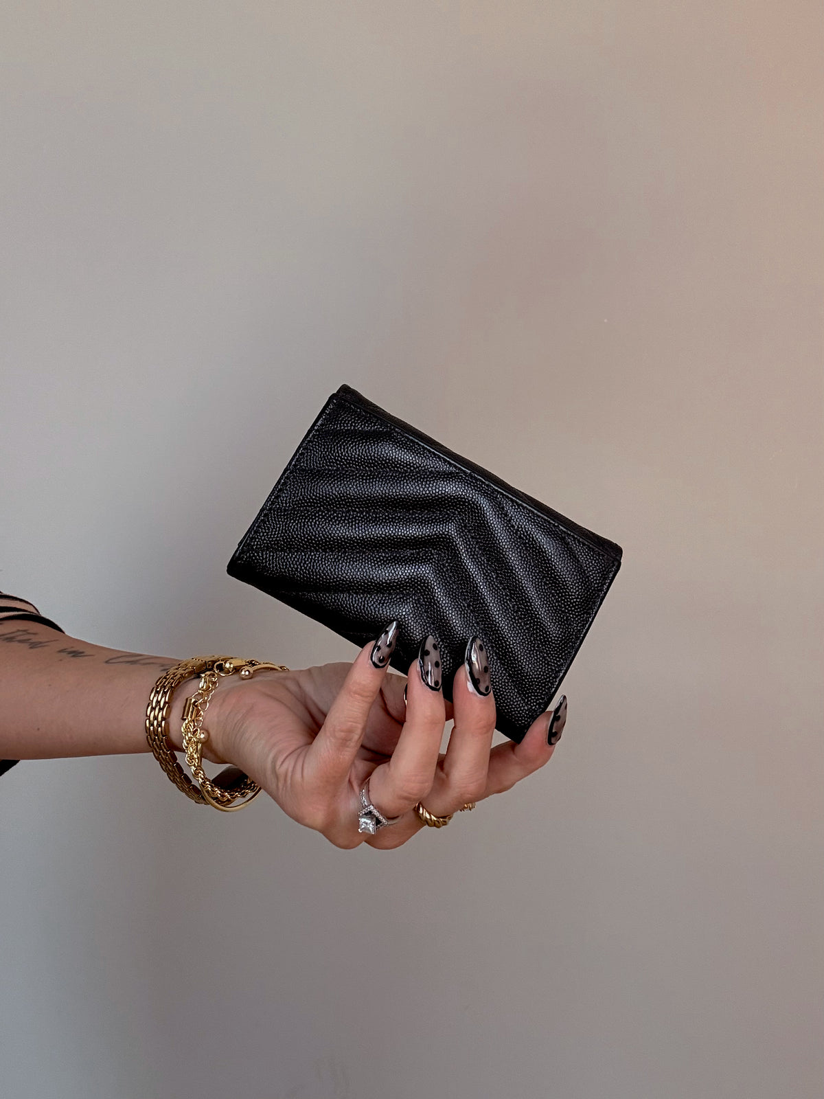 YSL Cassandra Matelasse Small Envelope Wallet Black
