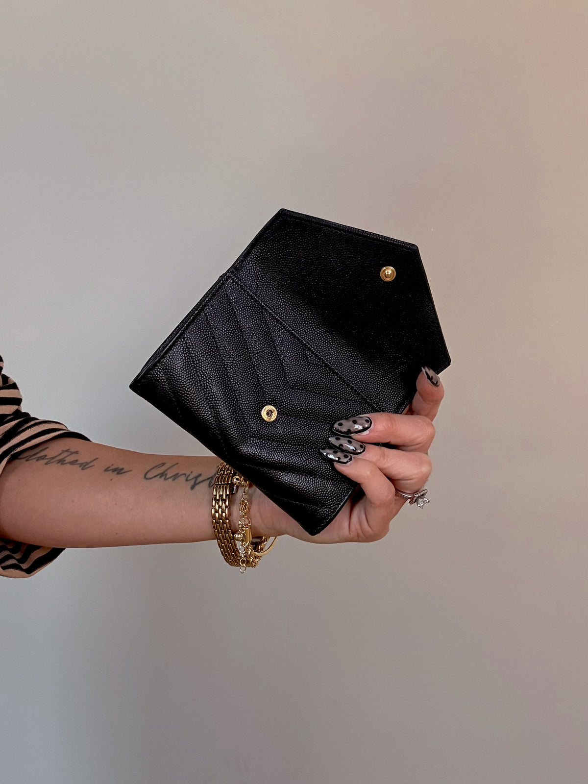 YSL Cassandra Matelasse Small Envelope Wallet Black