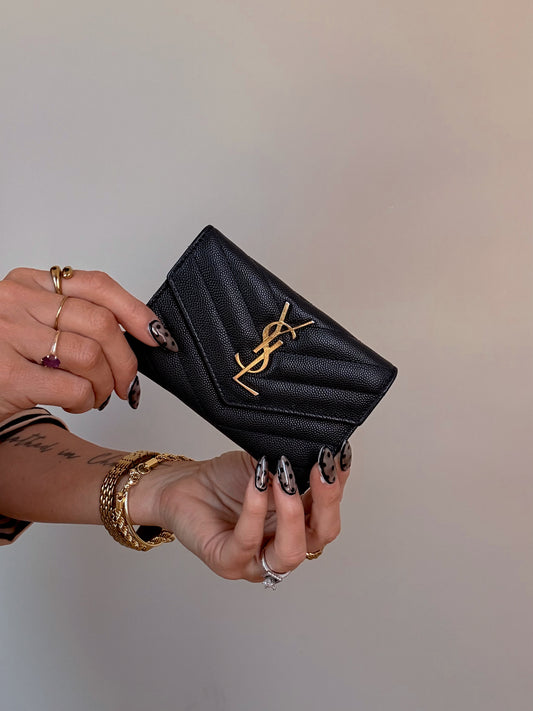 YSL Cassandra Matelasse Small Envelope Wallet Black