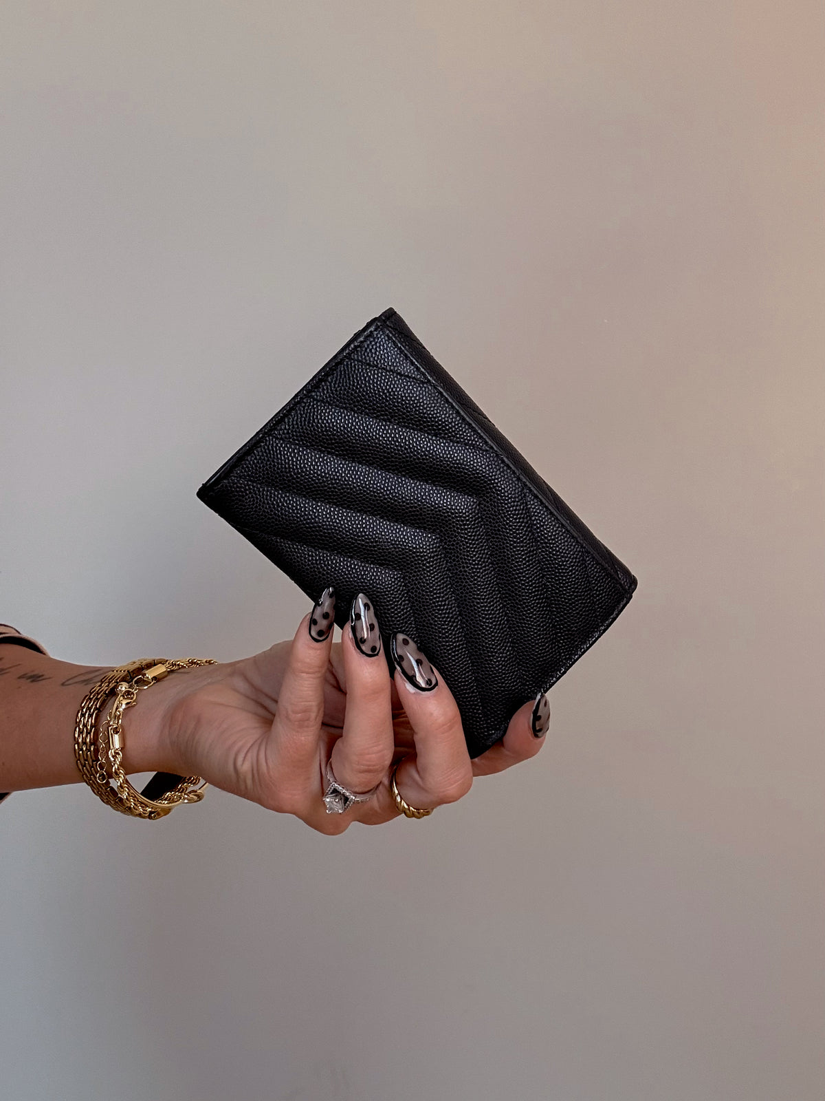 YSL Cassandra Matelasse Small Envelope Wallet Black