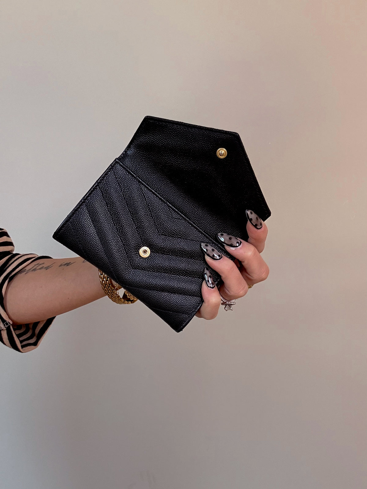 YSL Cassandra Matelasse Small Envelope Wallet Black