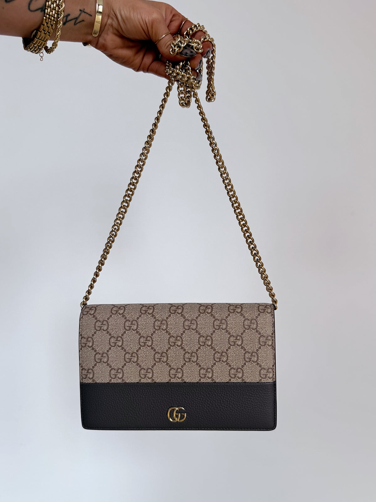 Gucci Bi-color GG Marmont Wallet on Chain