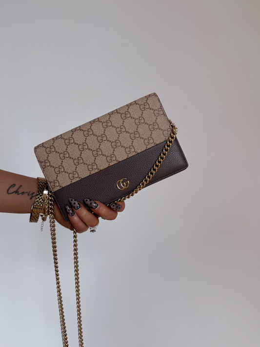 Gucci Bi-color GG Marmont Wallet on Chain
