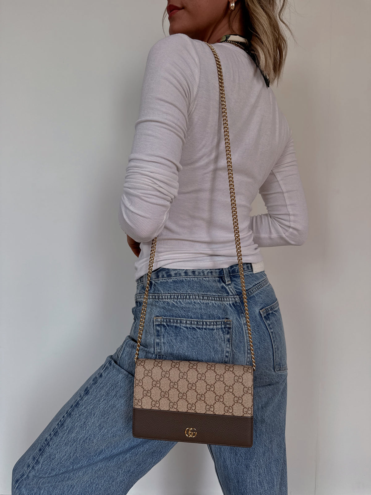 Gucci Bi-color GG Marmont Wallet on Chain
