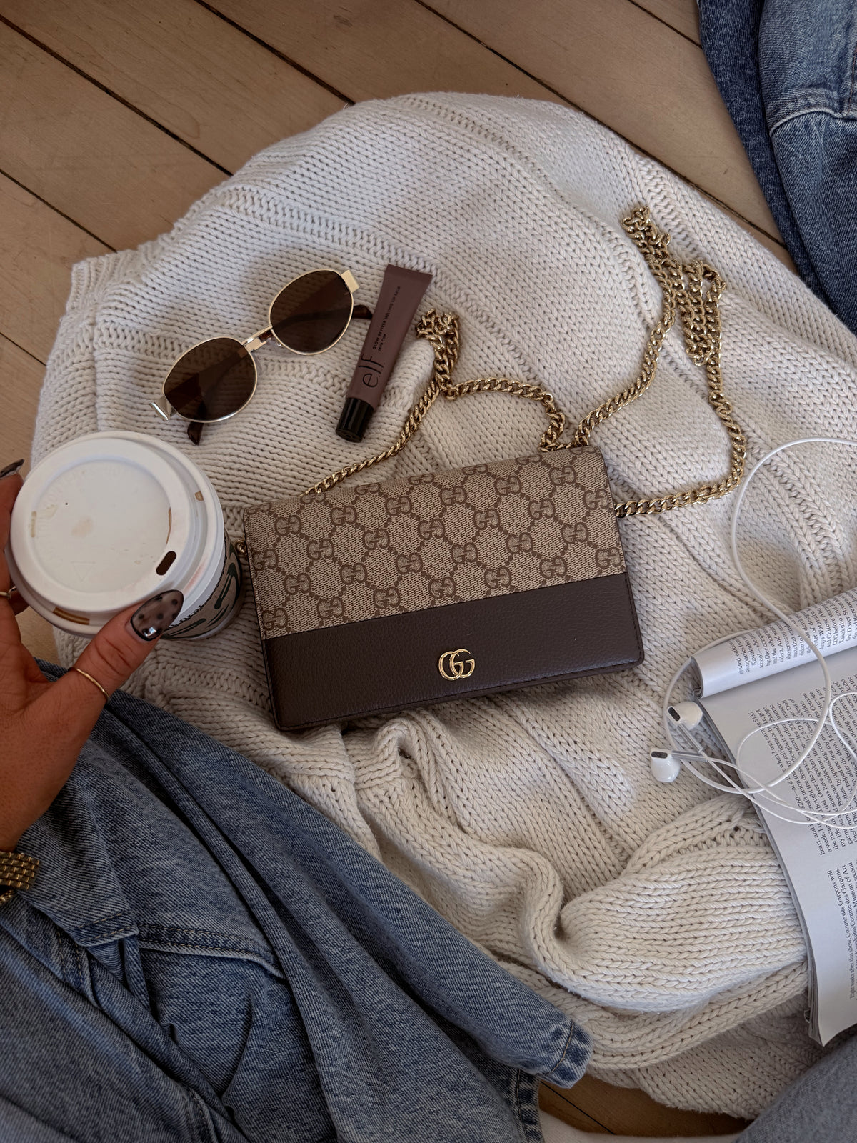 Gucci Bi-color GG Marmont Wallet on Chain