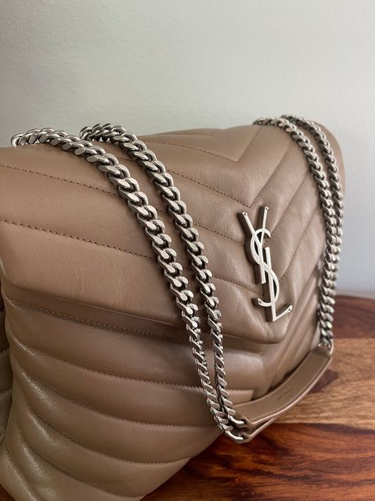 Saint Laurent Medium Loulou Taupe Satchel