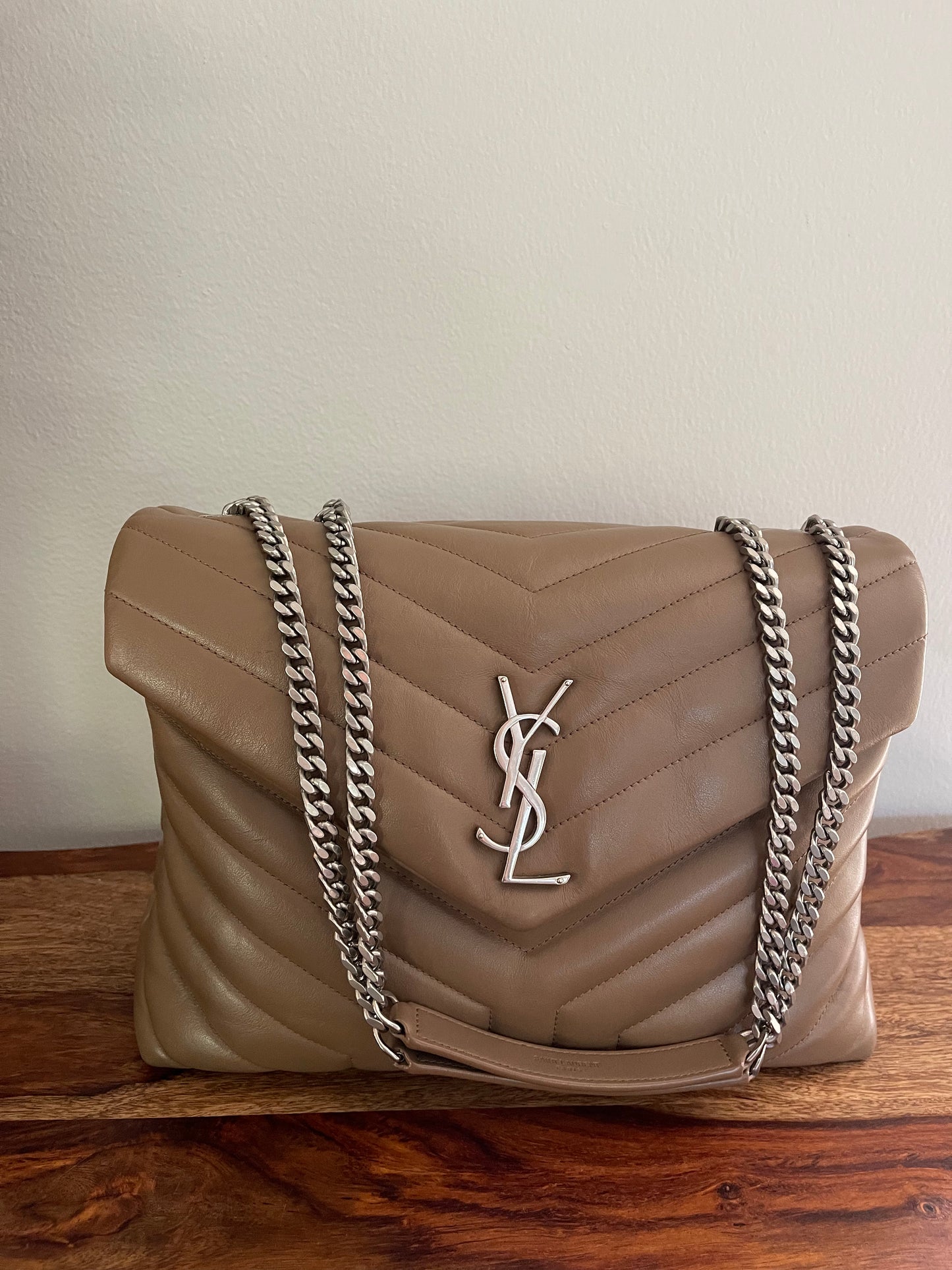 Saint Laurent Medium Loulou Taupe Satchel