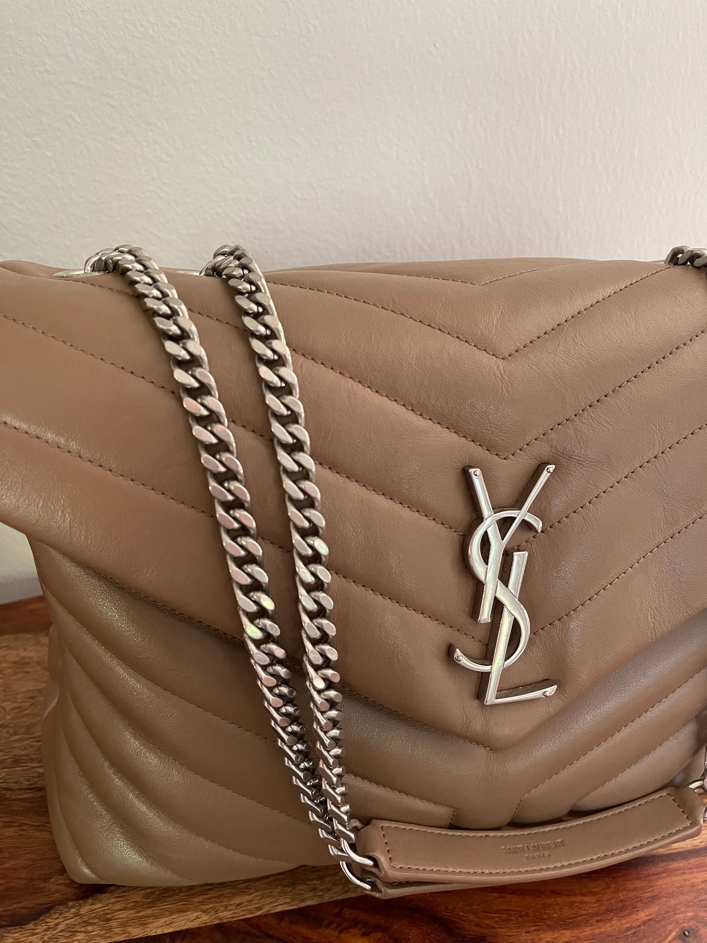 Saint Laurent Medium Loulou Taupe Satchel