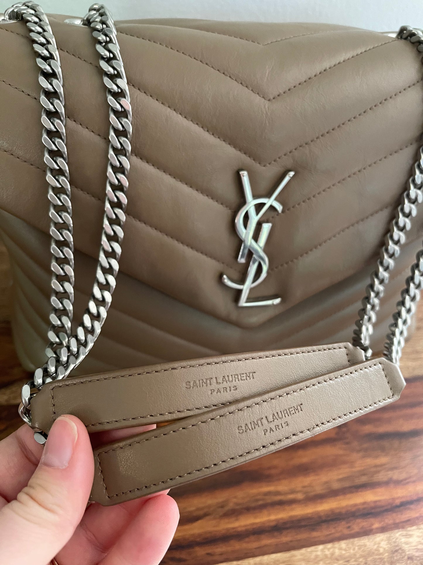 Saint Laurent Medium Loulou Taupe Satchel