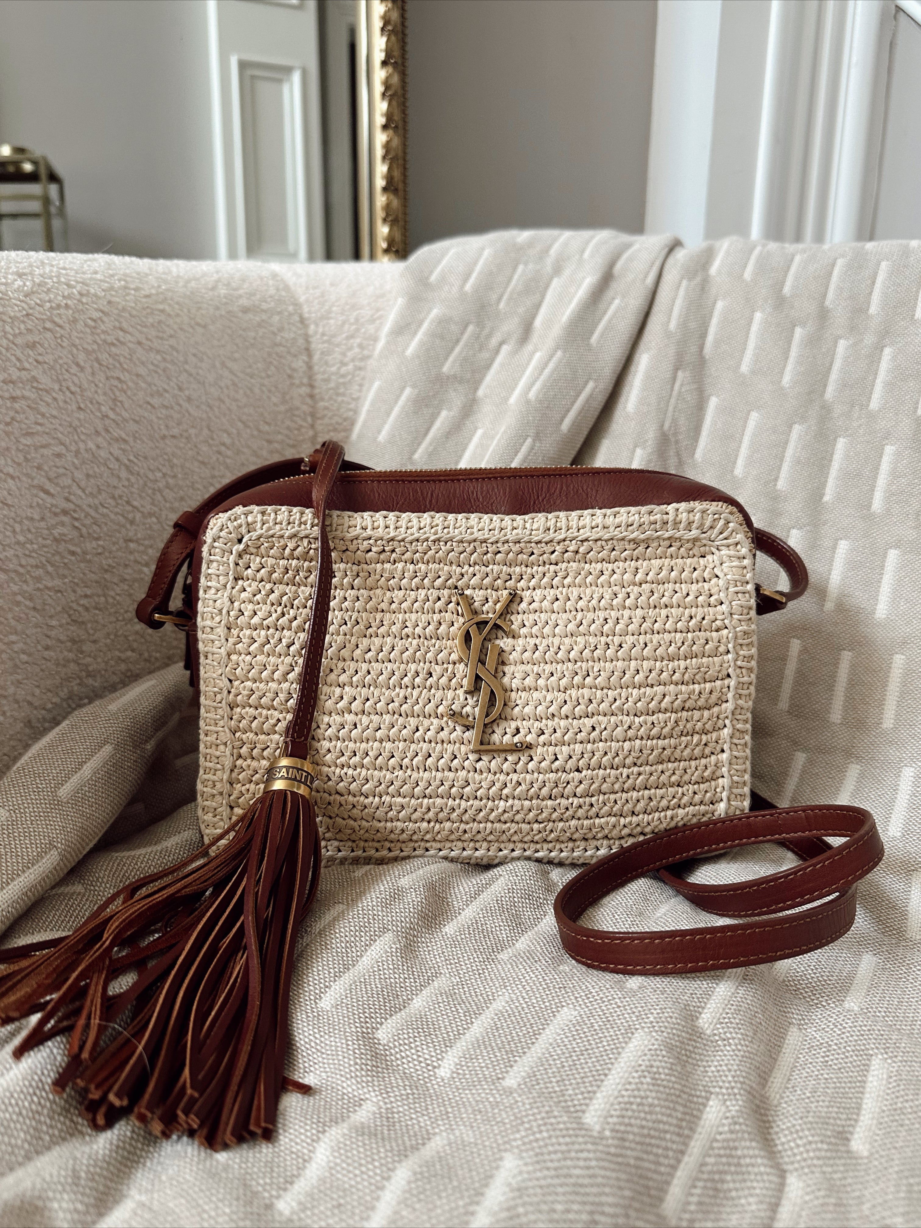 Ysl lou raffia online camera bag