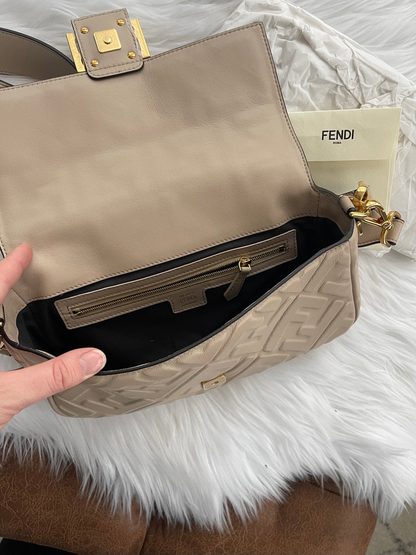 Fendi Baguette Nappa Leather Beige