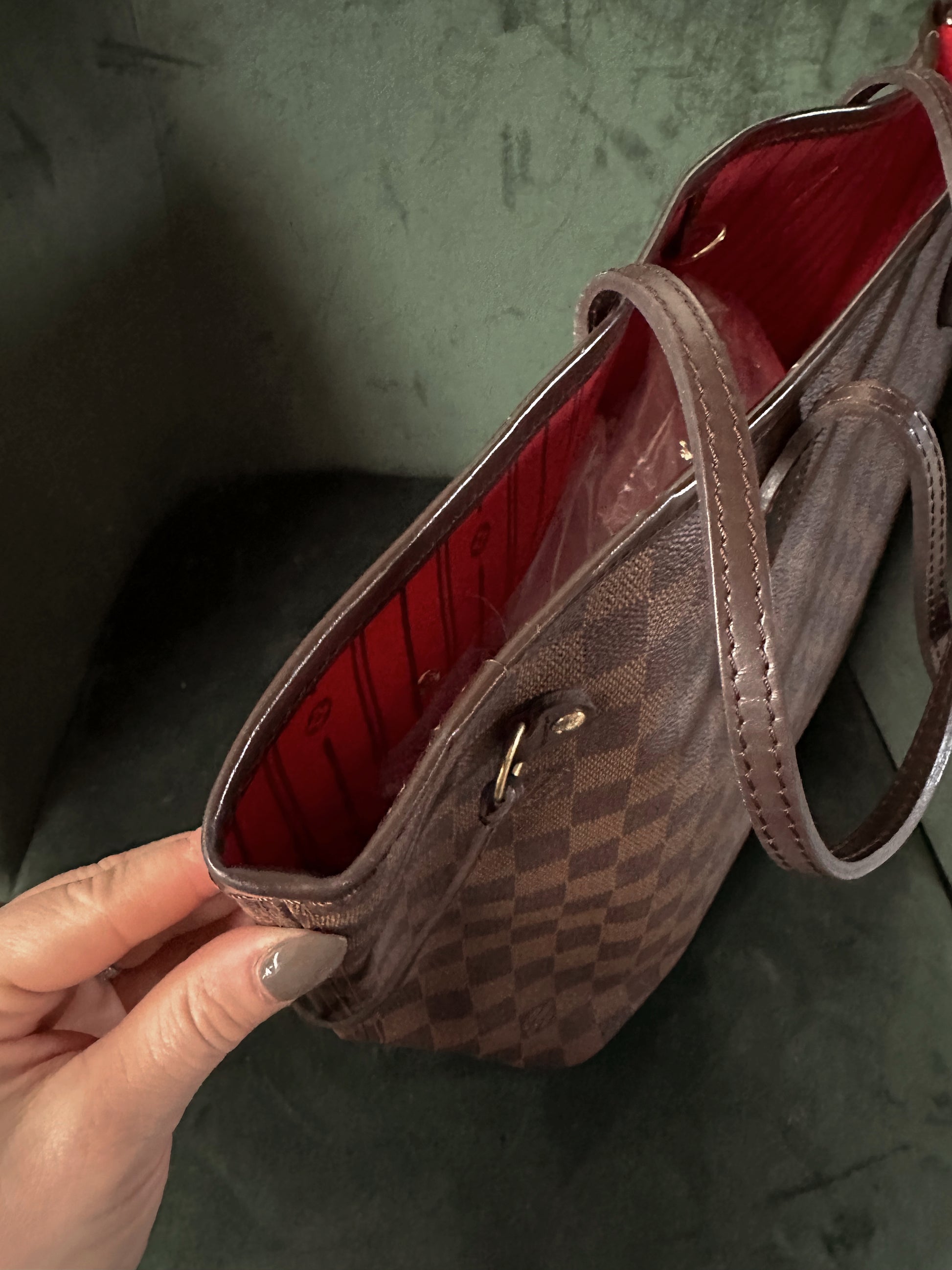 Louis Vuitton Neverfull Ebene Red Interior Gm/mm Pouch Brown